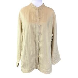Bridgewater Studio Linen Tunic Sz 18W Mandarin Collar Side Pockets Tan
